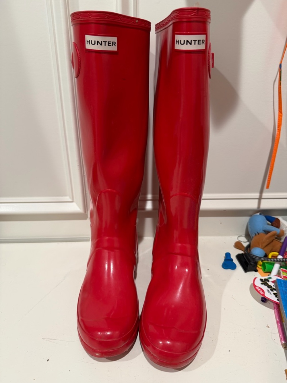Hunter Gloss Red Tall Rain Boots - Bright Red Rubber